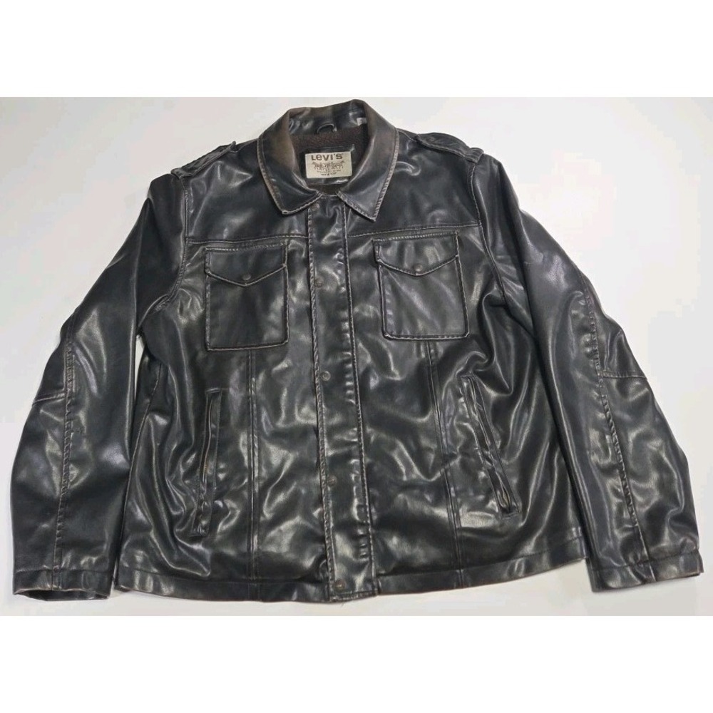 Levi's Men's Faux-Leather Aviator Bomber Coat Jacket Size XL Multi Pocket